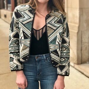 Topshop Embroidered Western Cropped Jacket. Studded detail. Size 4